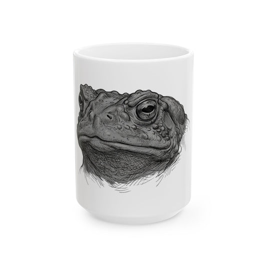 "Pencil Sketch Art Toad" White Ceramic Mug — Graphic