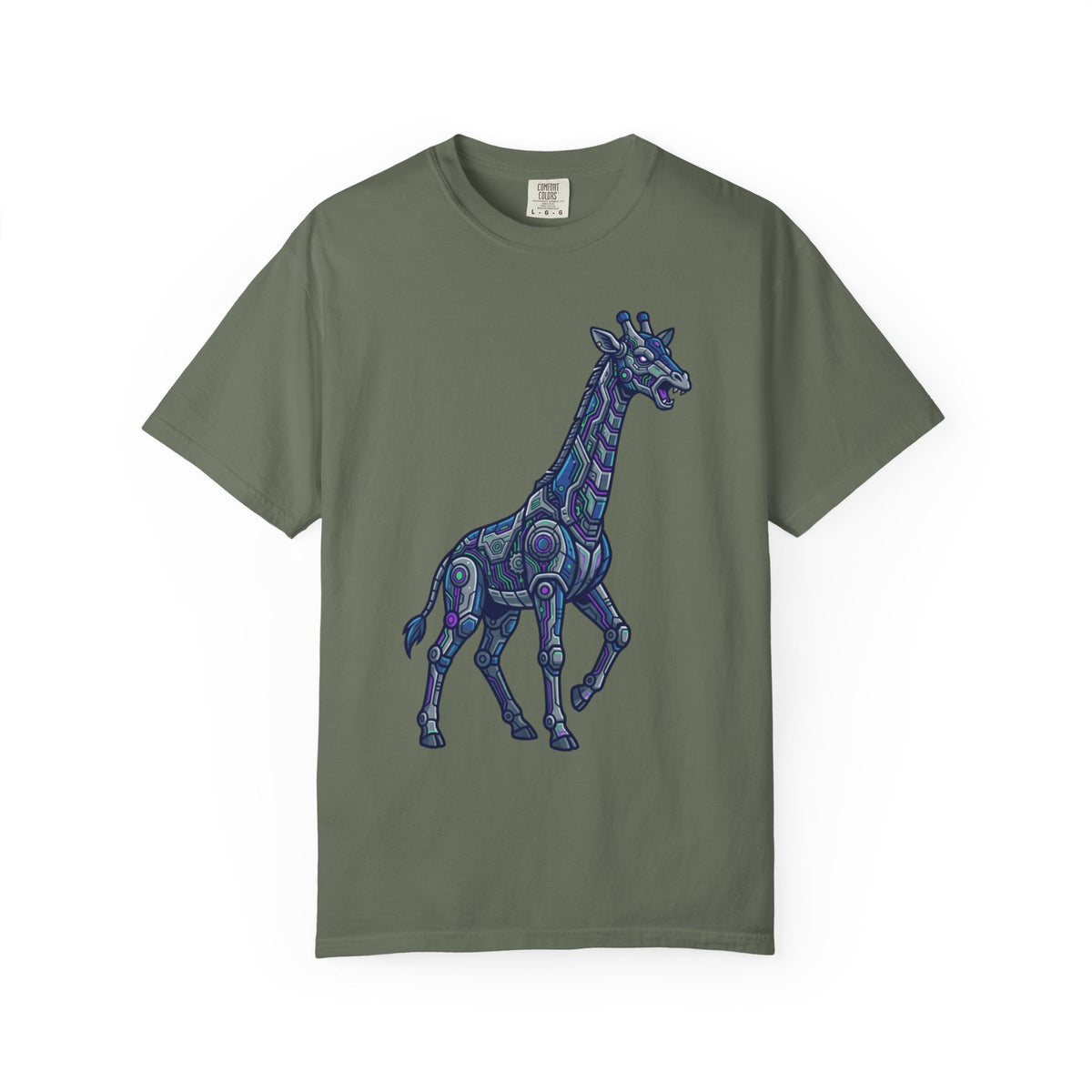 Color: Moss | Cyber Giraffe Unisex Garment-Dyed Tee