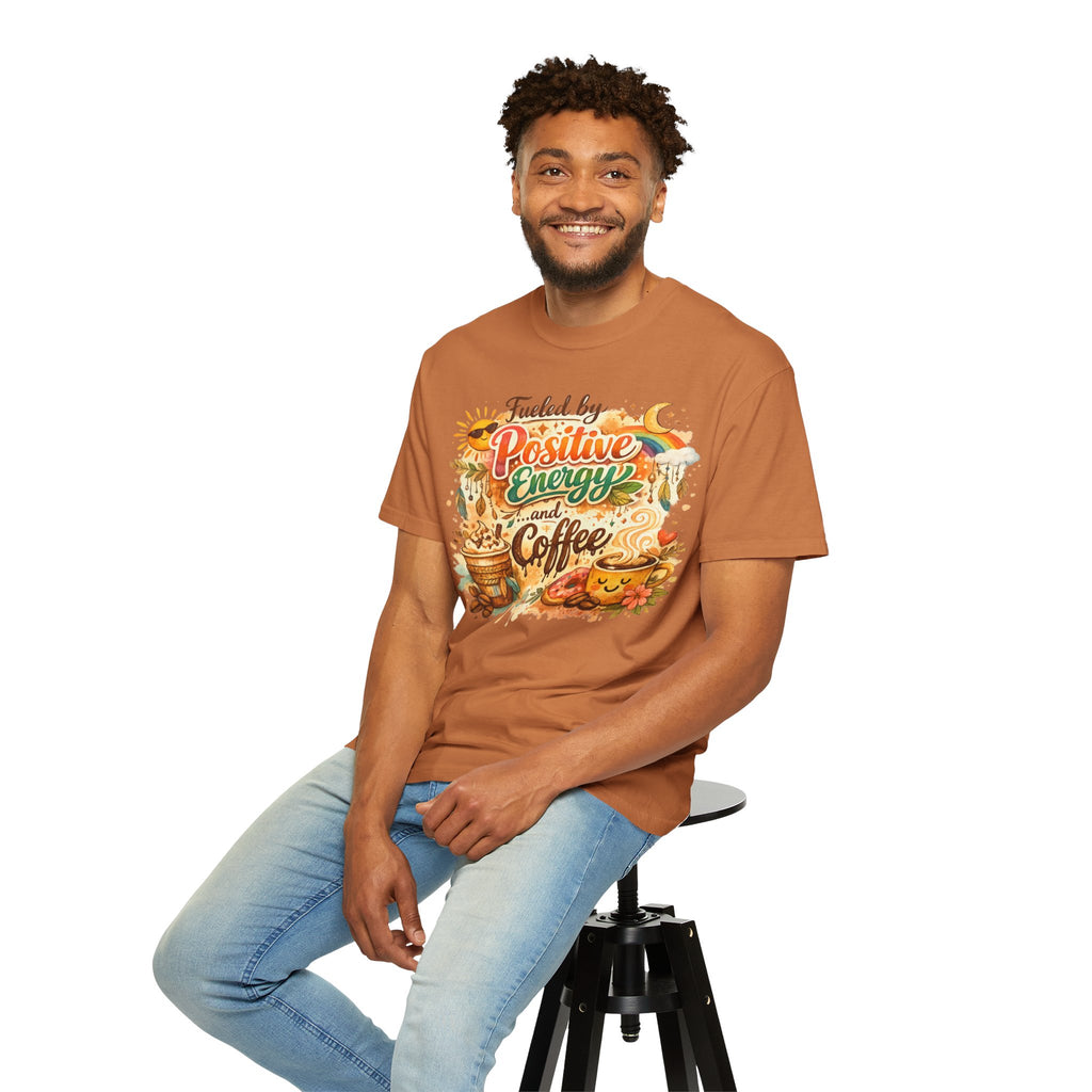 "Fueled by Positive Energy and Coffee T-Shirt" Unisex Garment-Dyed T-shirt