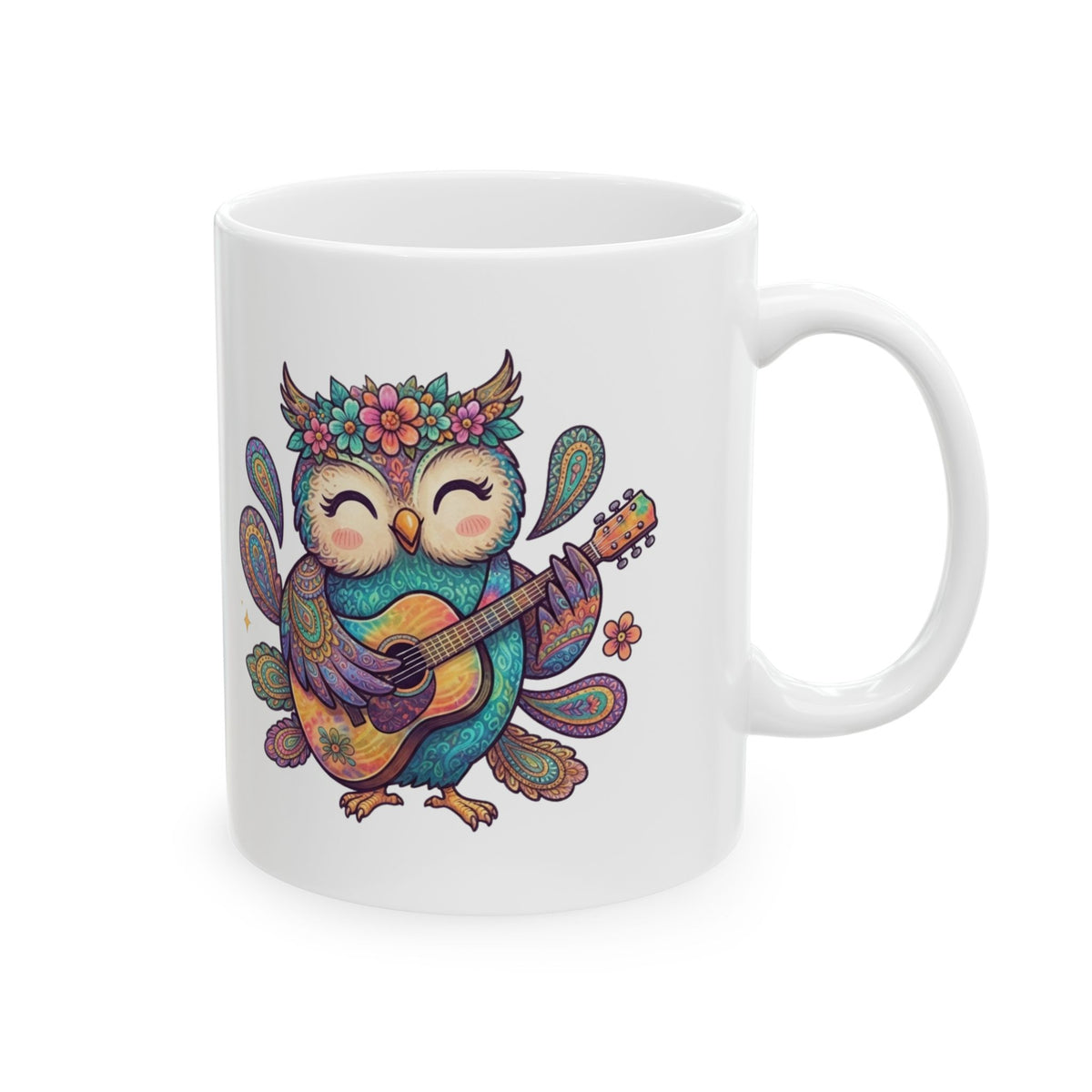 "Hippy Owl" White Ceramic Mug
