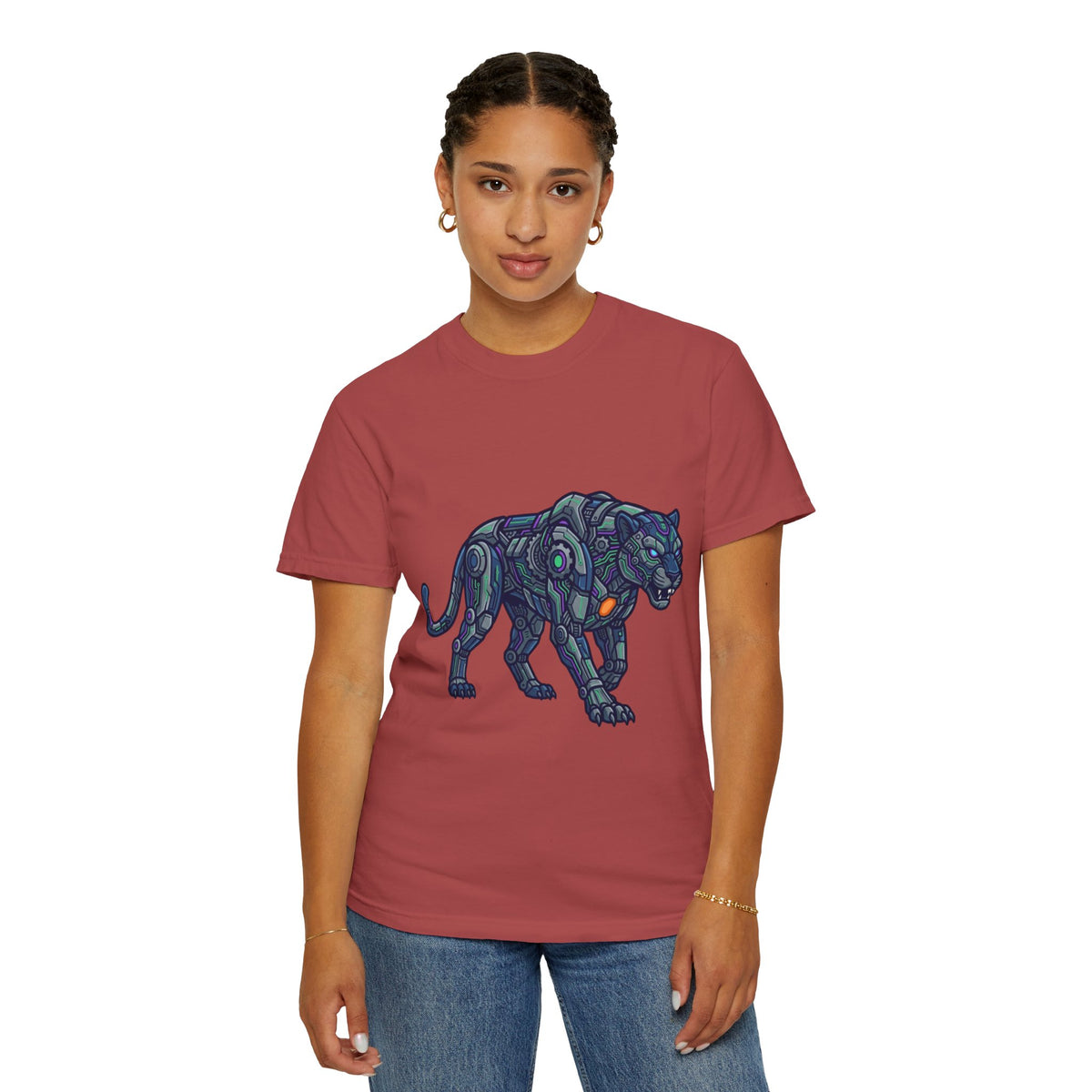 Color: Crimson | Cyber Panther Unisex Garment-Dyed Tee