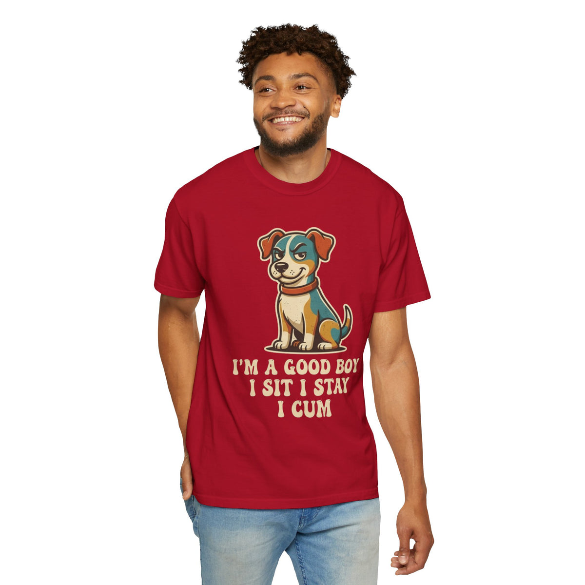 Color: Red | I'm A Good Boy Unisex Garment-Dyed Tee