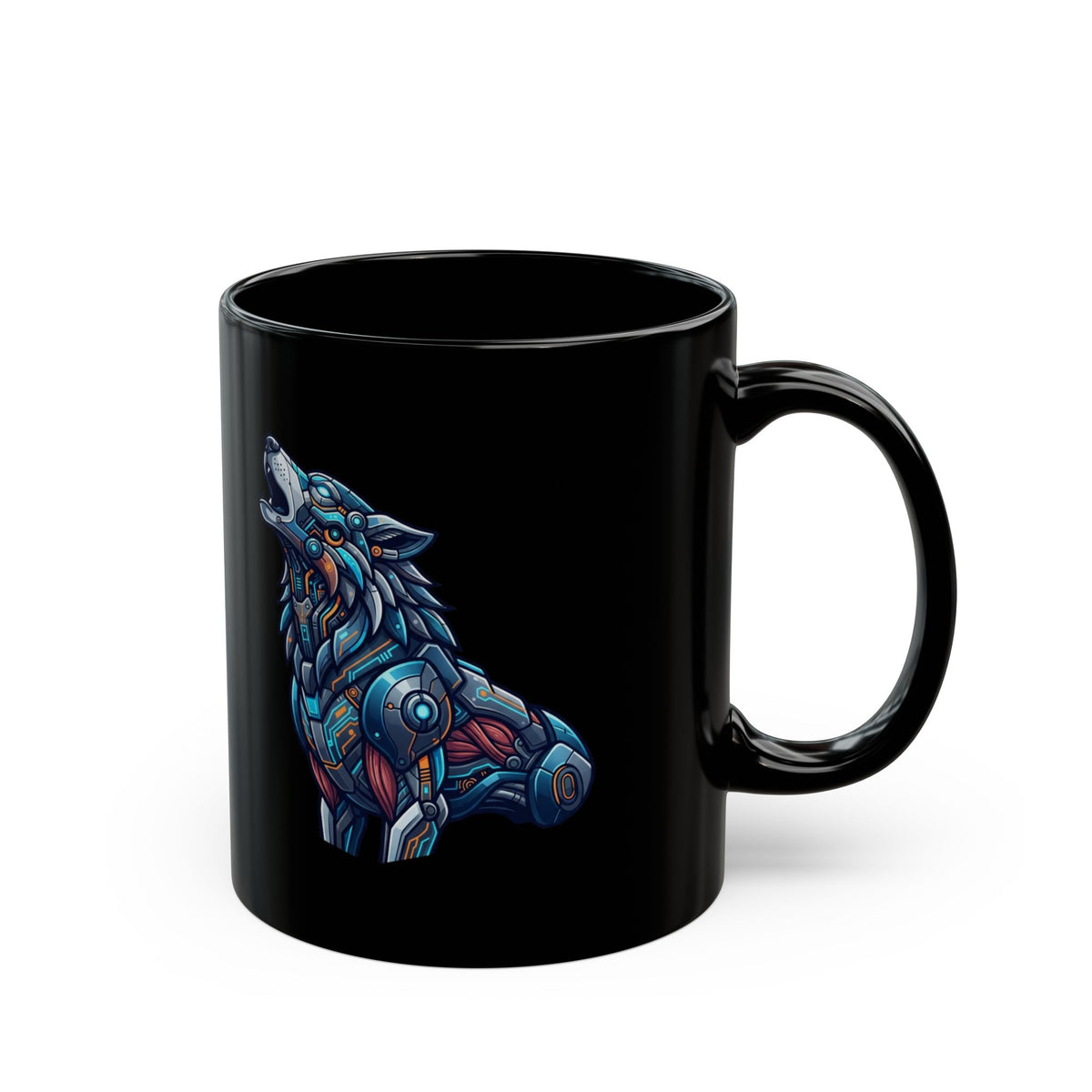 "Cyber Wolf" Black Ceramic Mug