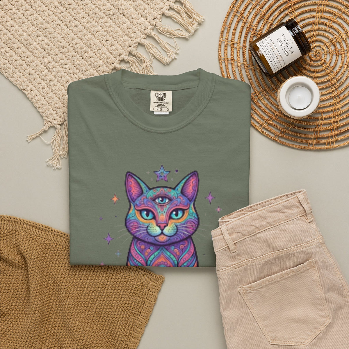 "Hippy Cat" Unisex Garment-Dyed Tee
