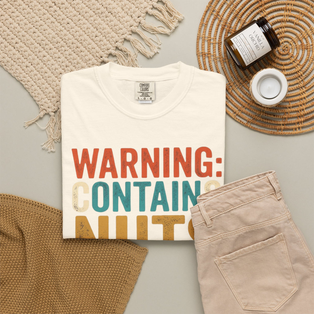 "Warning Contains Nuts" Unisex Garment-Dyed Tee