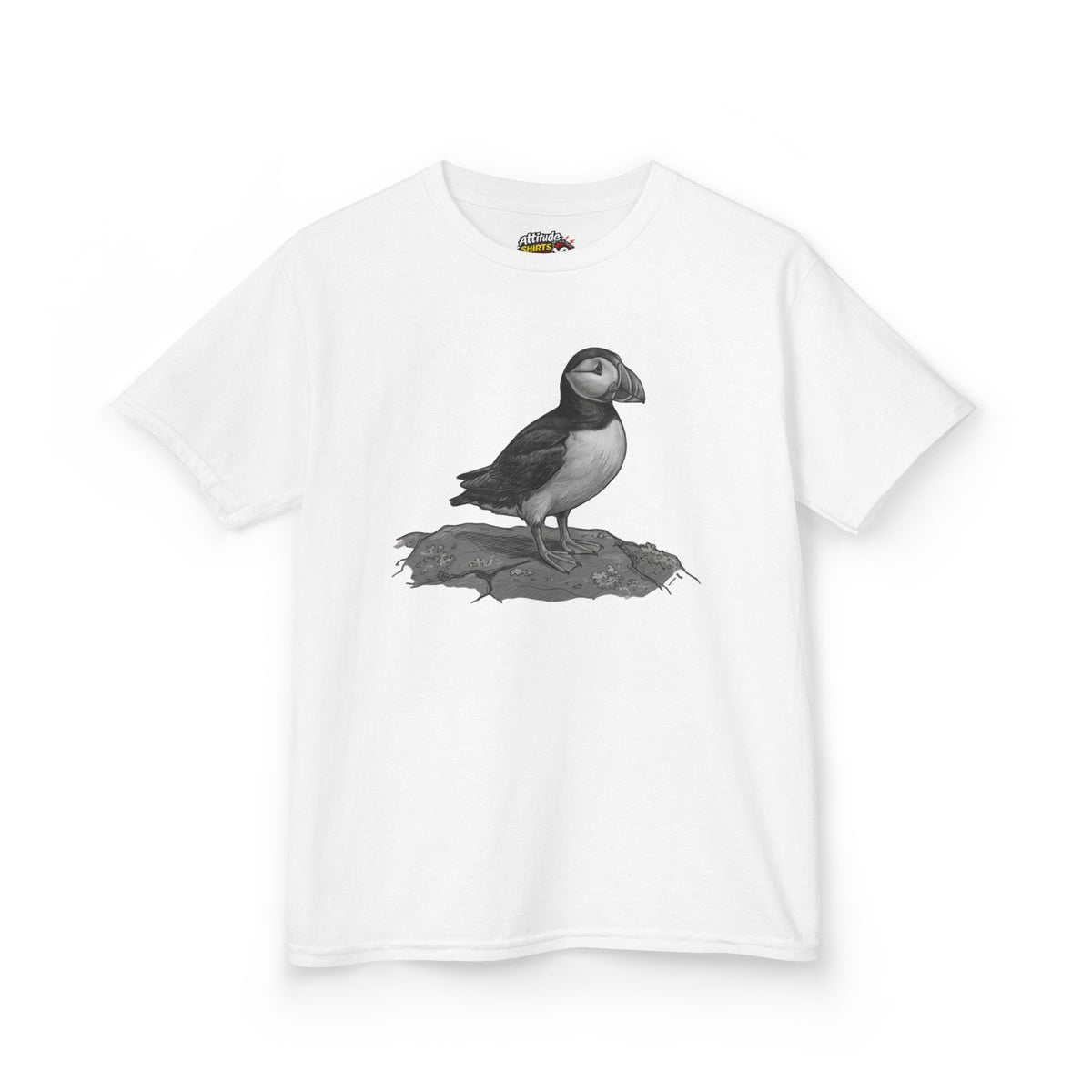 "Pencil Sketch Art Puffin" Kids Tee