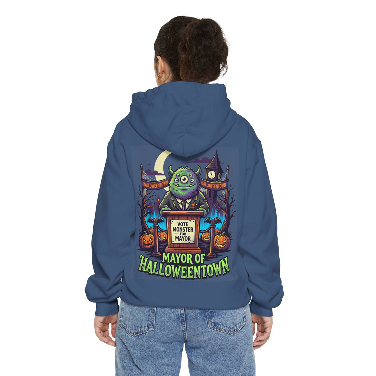 Color: True Navy | Vote Monster For Mayor Garment-Dyed Hoodie