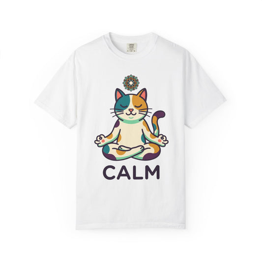 Color: White | Cat CALM Unisex Garment-Dyed Tee
