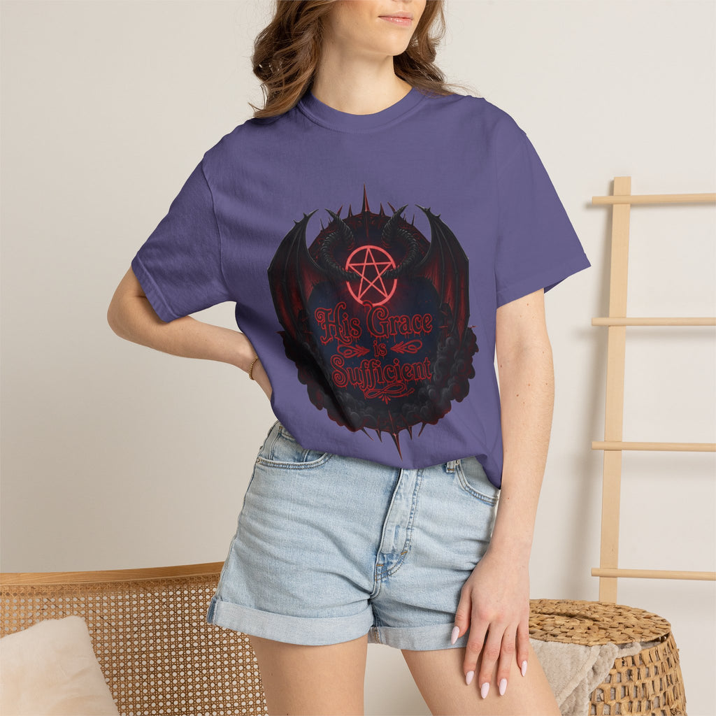 "His Grace is Sufficient Gothic T-Shirt" Unisex Garment-Dyed T-shirt