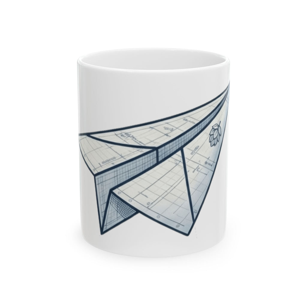 "Paper Plane Porterhouse" White Ceramic Mug — Graphic