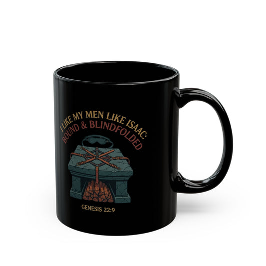 "Good Book Series Bound & Blindfolded" Black Ceramic Mug