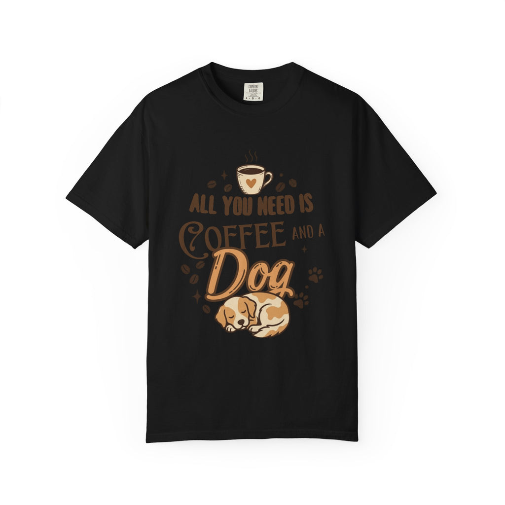 "Coffee and a Dog" Unisex Garment-Dyed Tee