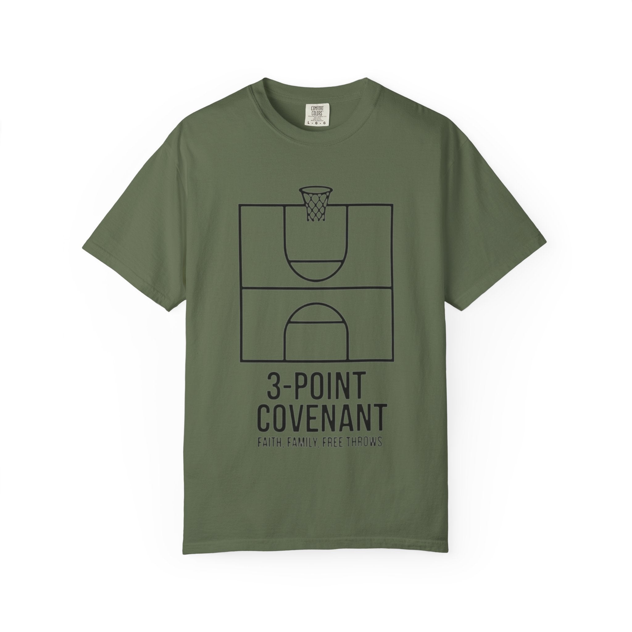 “3‑Point Covenant: Faith, Family, Free Throws" Unisex Garment-Dyed T-shirt