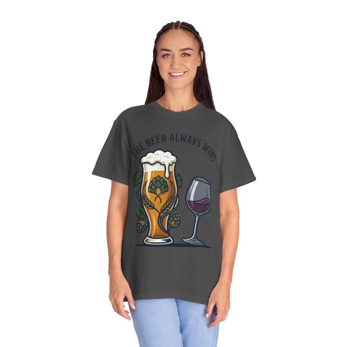 Color: Graphite | The Beer Always Wins Unisex Garment-Dyed Tee