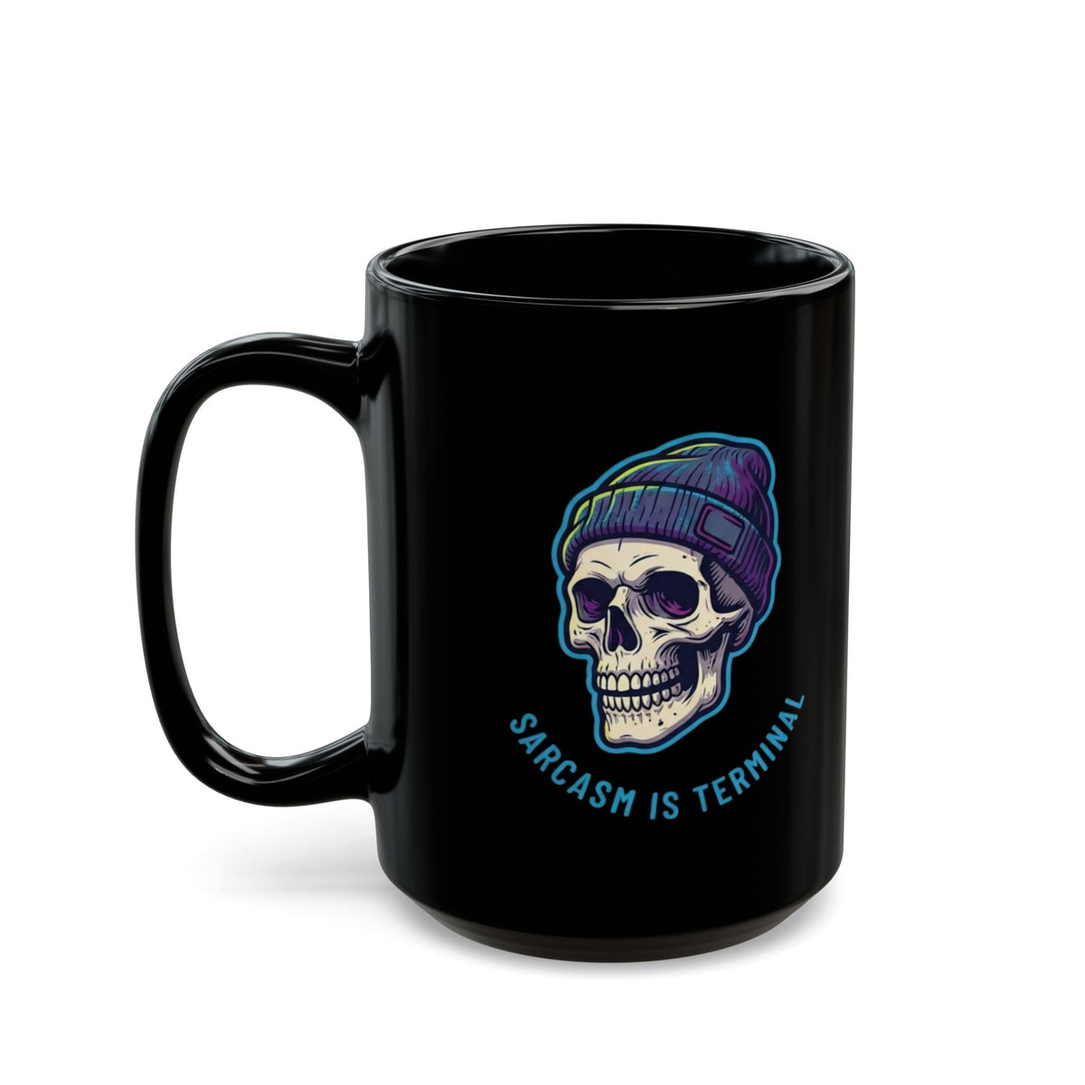 "Cancer Sucks But My Sarcasm Is Terminal" Black Ceramic Mug — Graphic