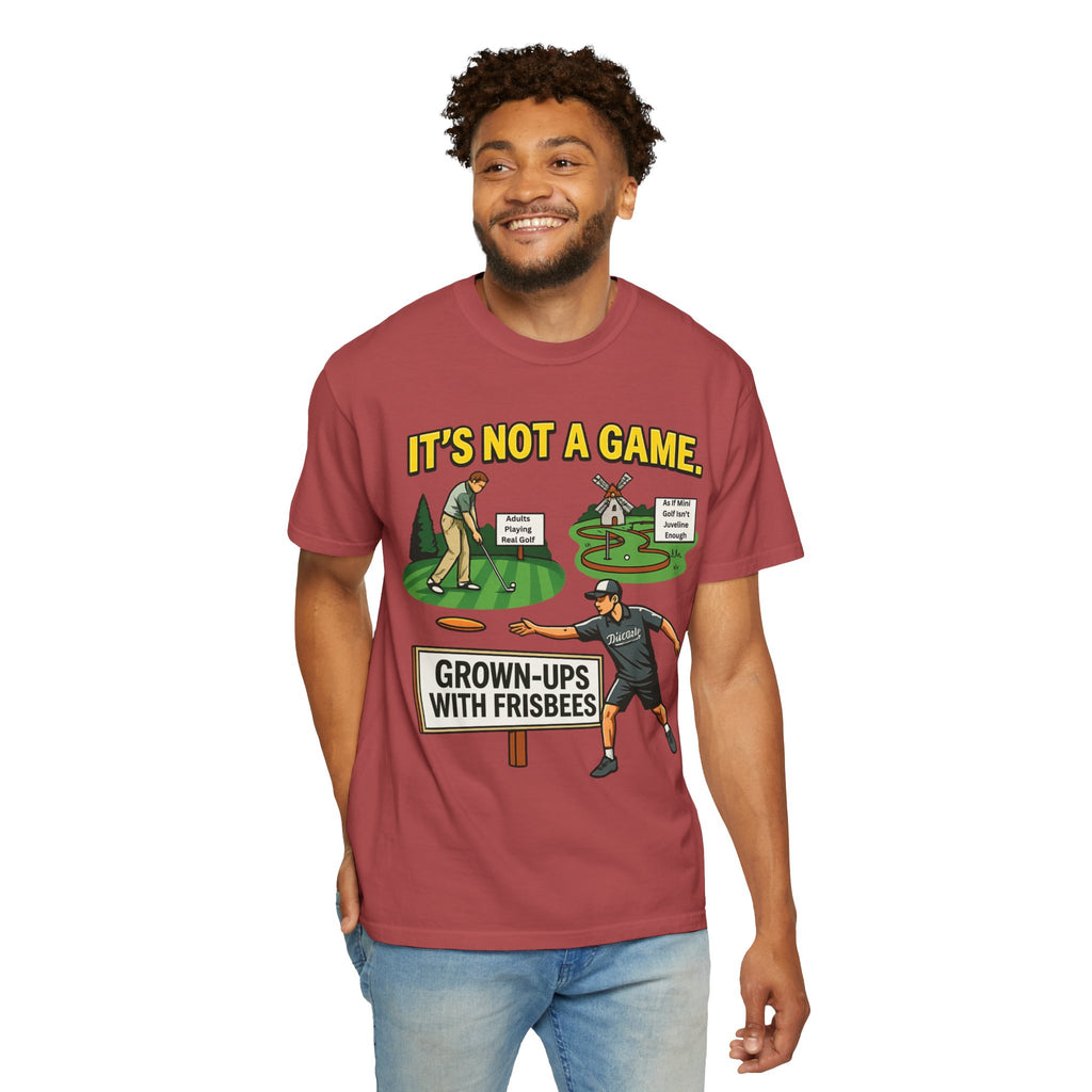 "Grown Ups With Frisbees" Unisex Garment-Dyed T-shirt