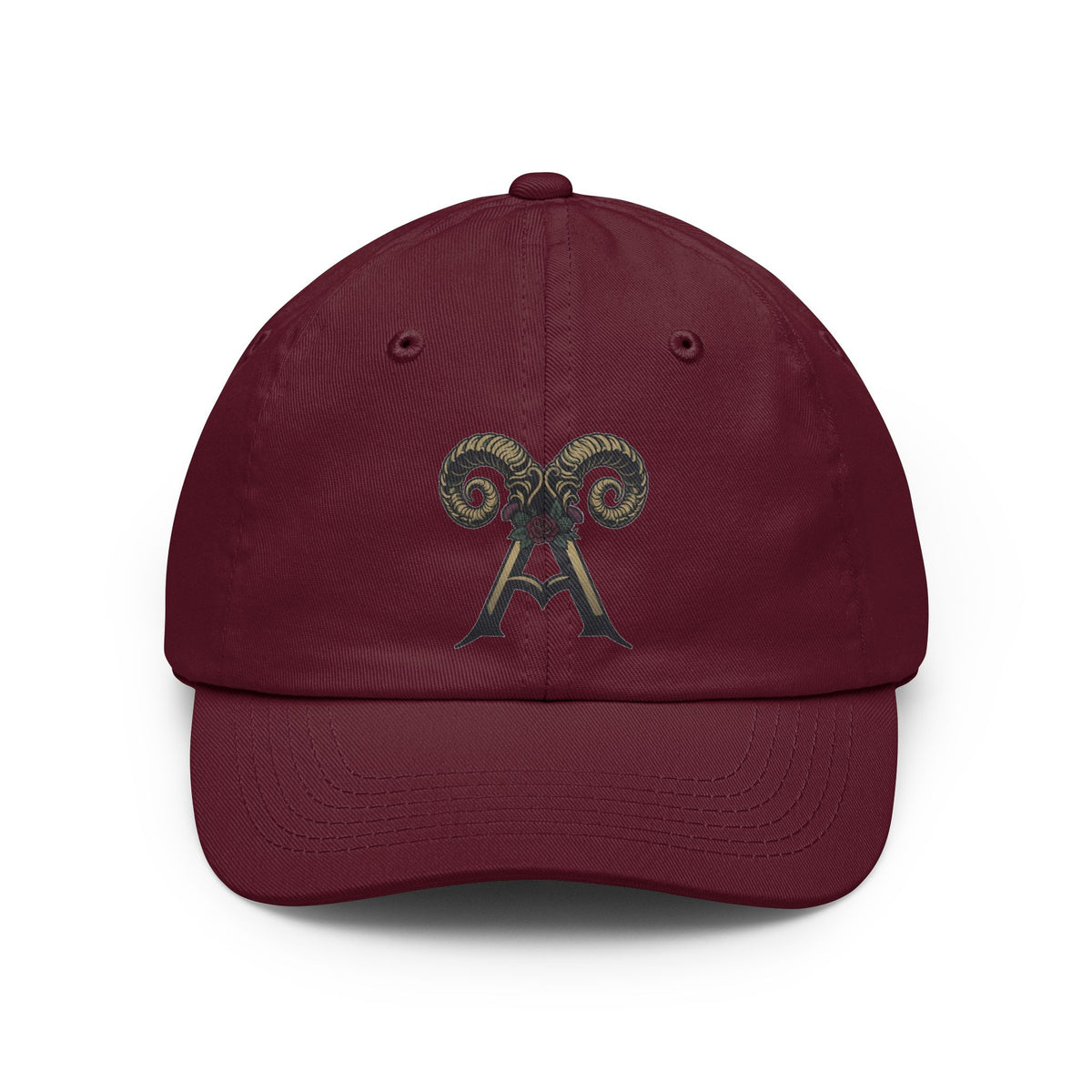 Color: Maroon | Floral Monogram Aries Dad Hat — Graphic
