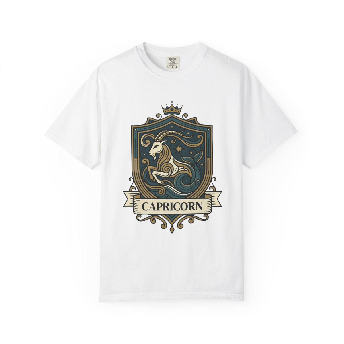 "Capricorn- The Sea-Goat Crest" Unisex Garment-Dyed Tee