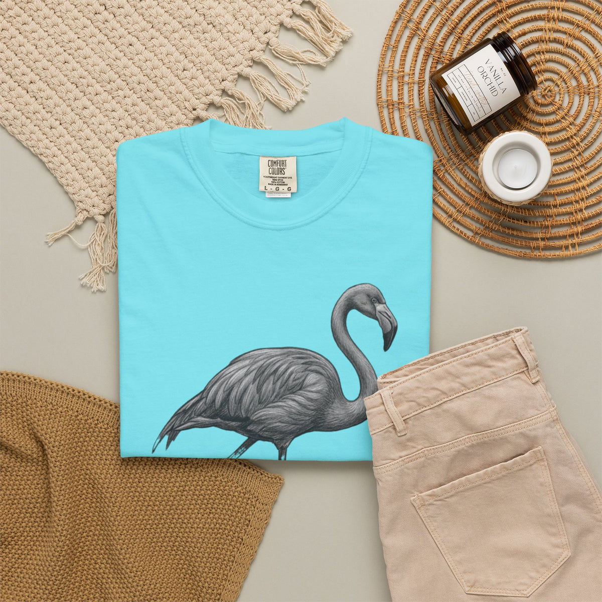 "Pencil Sketch Art Flamingo" Unisex Garment-Dyed Tee