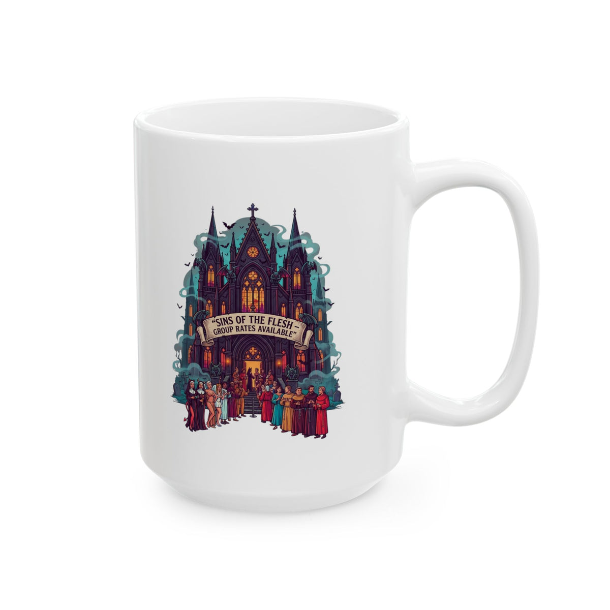 "Sins of The Flesh Group Rates" White Ceramic Mug