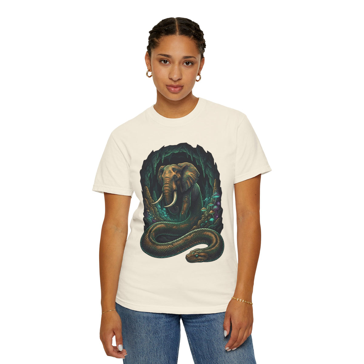 Color: Ivory | Grootslang (South African Mythology) Unisex Garment-Dyed Tee