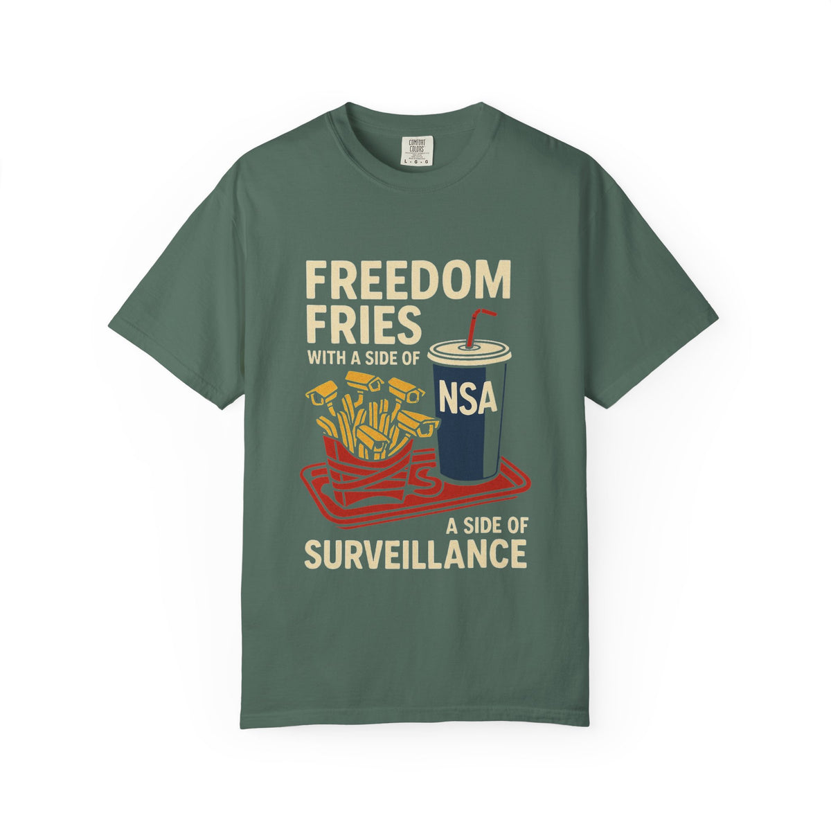 Color: Blue Spruce | Freedom Fries (With Extra Eyes) Unisex Garment-Dyed T-shirt