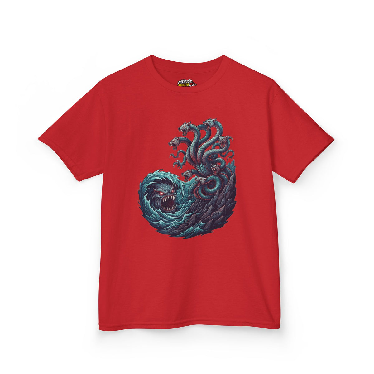 Color: Red | Charybdis and Scylla (Greek Mythology) Kids Tee
