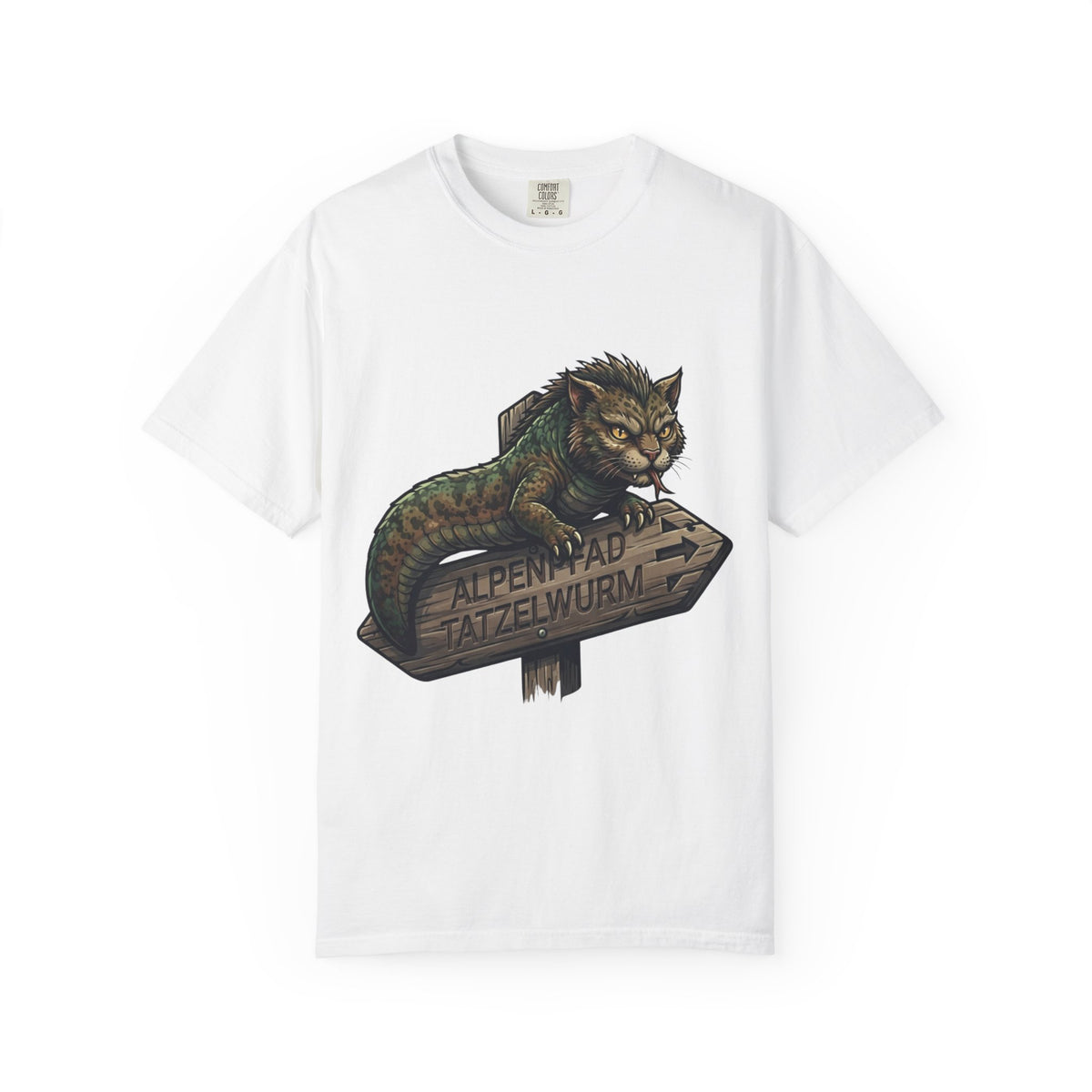 Color: White | Tatzelwurm (Alpine Europe) Unisex Garment-Dyed Tee