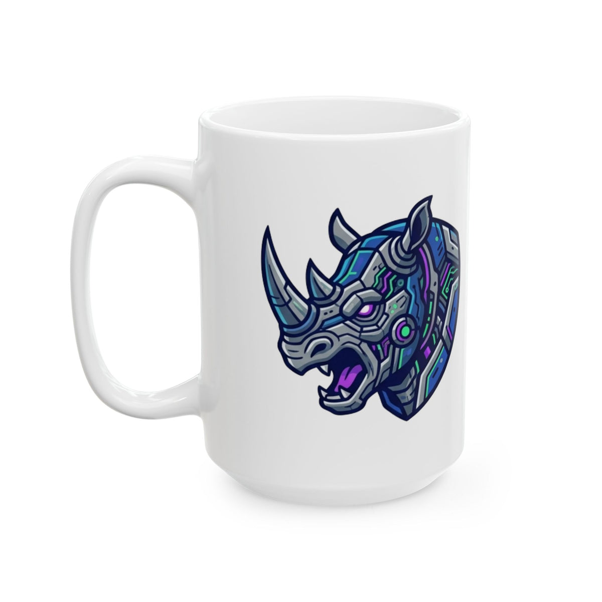 "Cyber Rhino" White Ceramic Mug — Graphic