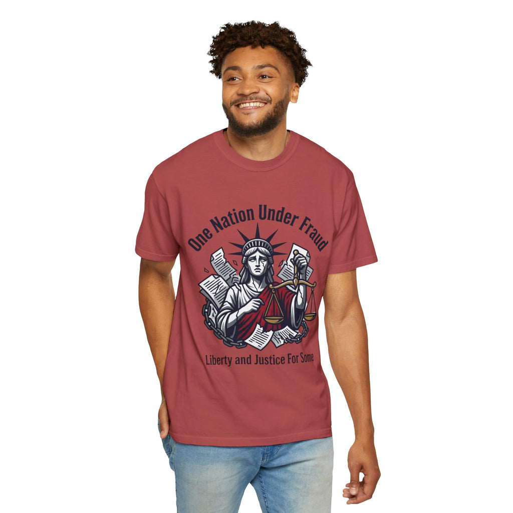 "One Nation Under Fraud" Unisex Garment-Dyed T-shirt