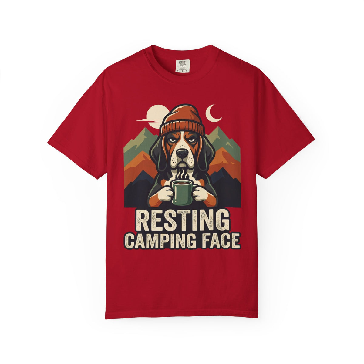 Color: Red | Resting Camping Face Unisex Garment-Dyed Tee