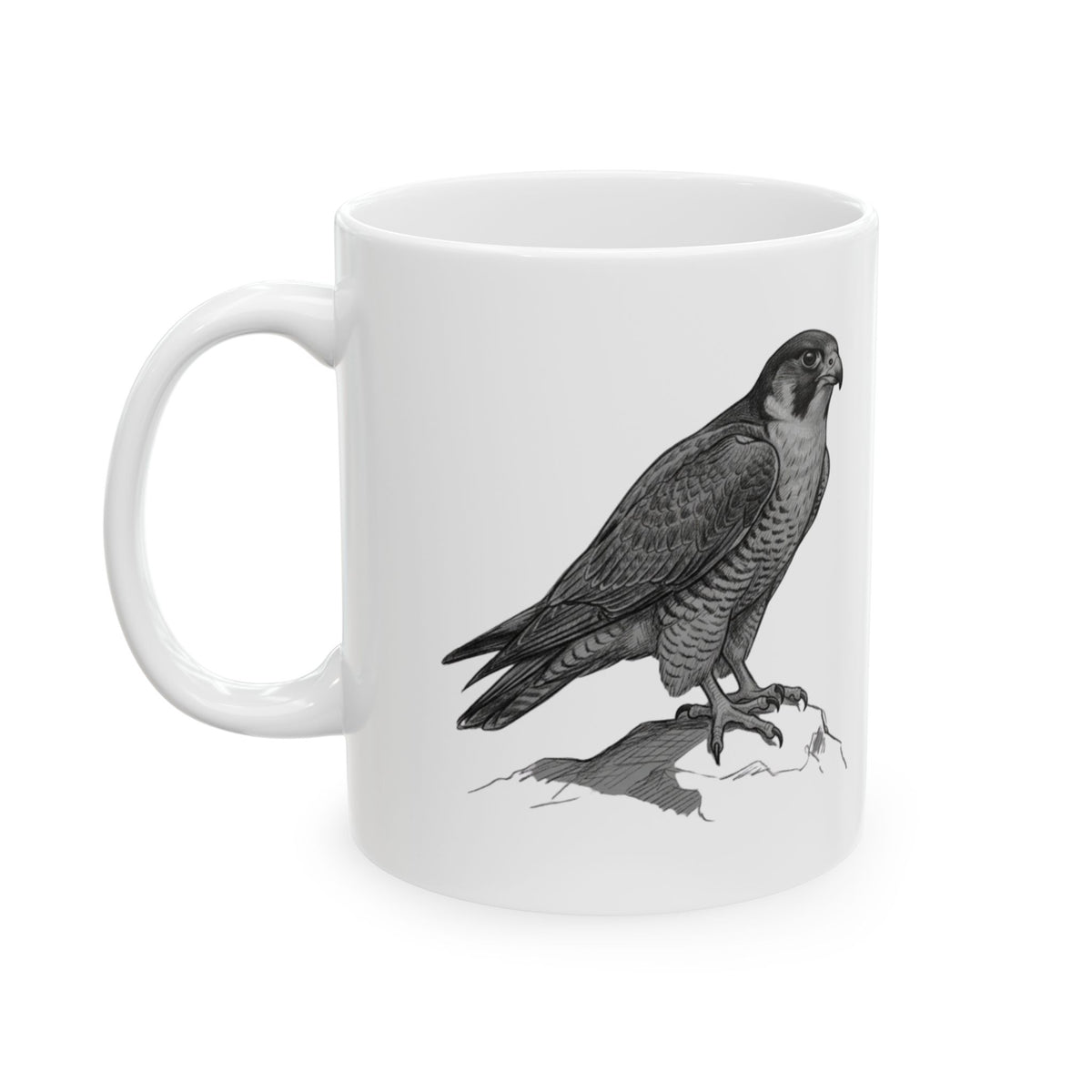 "Pencil Sketch Art Falcon" White Ceramic Mug