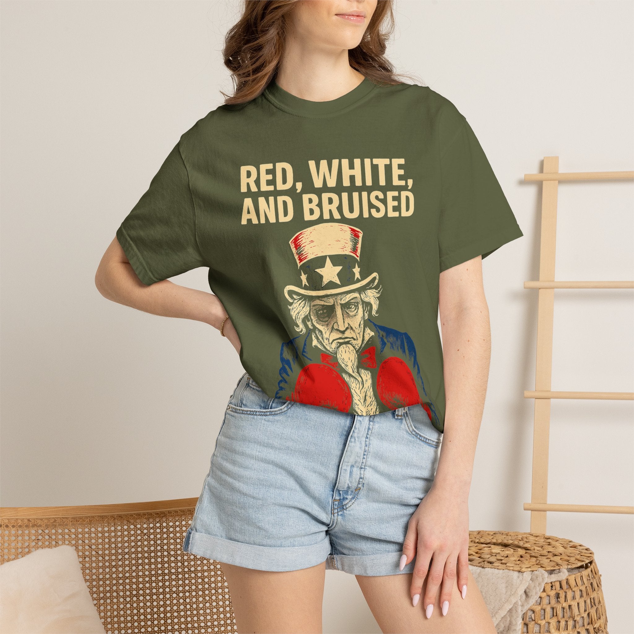 "RED, WHITE, AND BRUISED" Unisex Garment-Dyed T-shirt