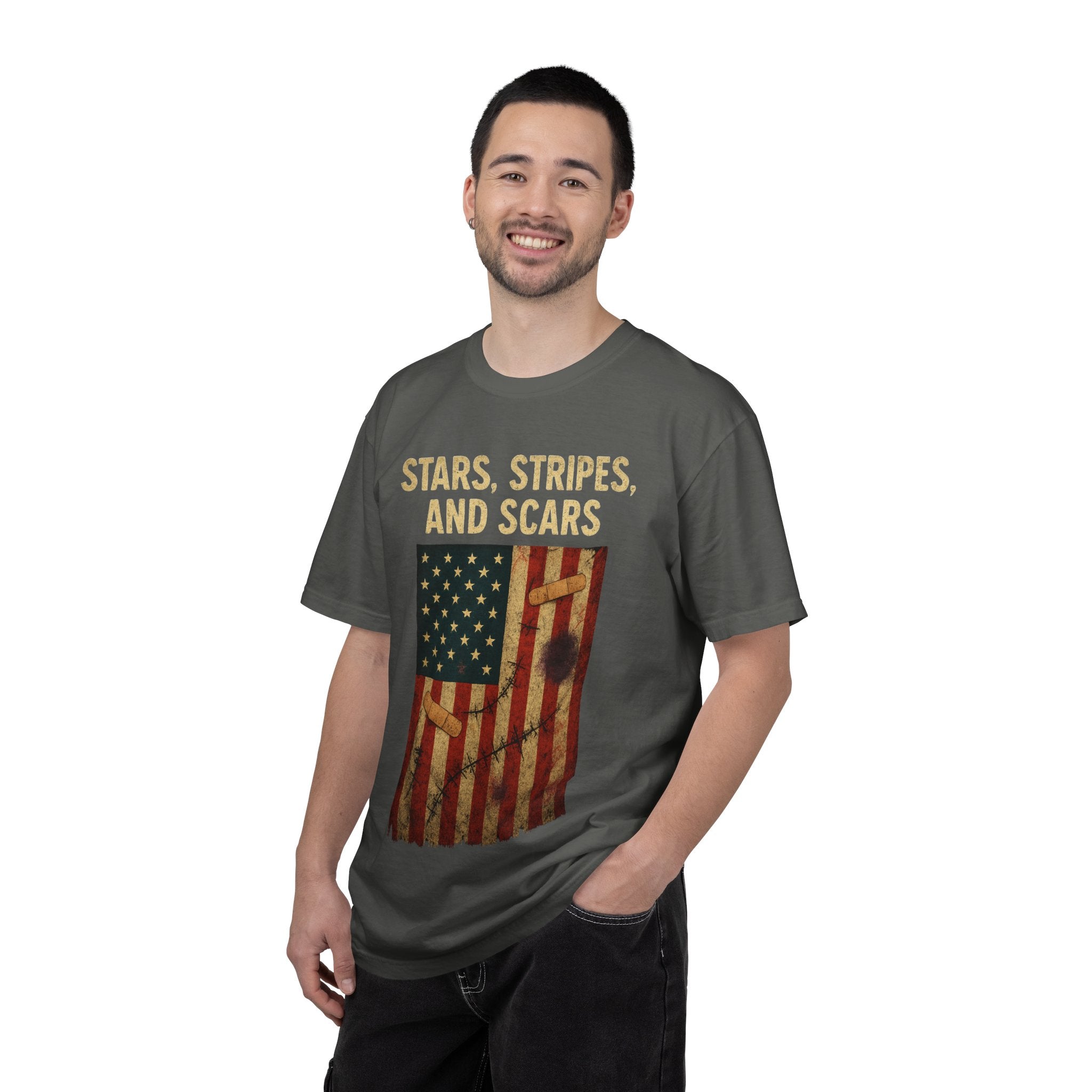 "STARS, STRIPES, AND SCARS" Unisex Garment-Dyed T-shirt