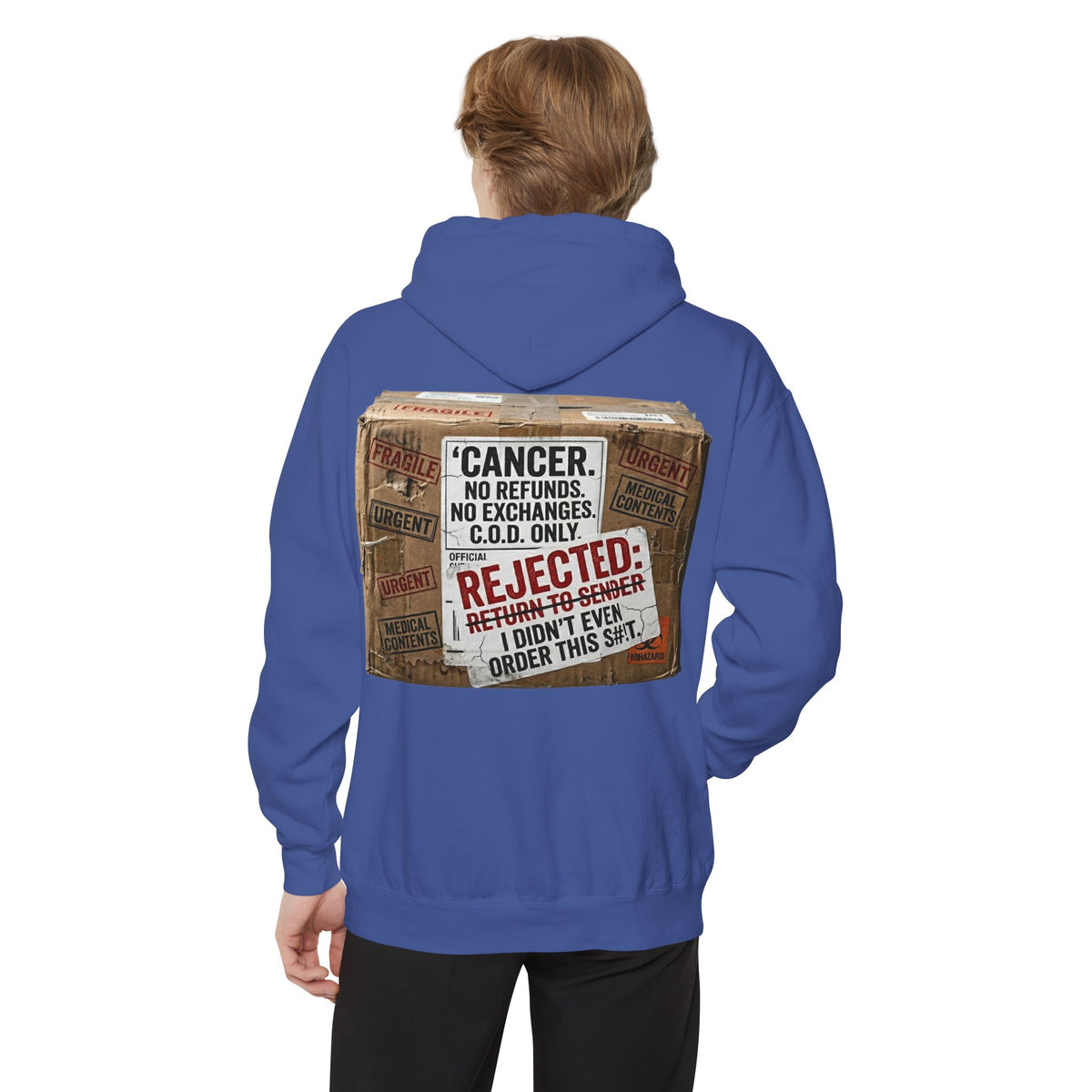 Color: Flo Blue | Cancer Rejected Package Garment-Dyed Hoodie