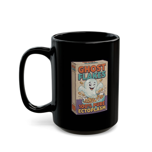 "Ghost Flakes" Black Ceramic Mug