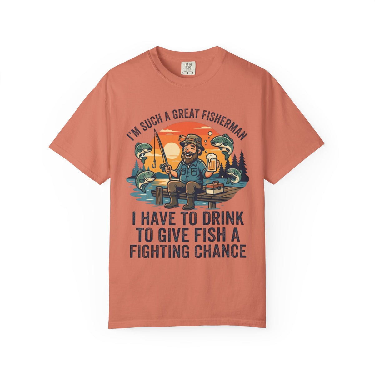 Color: Terracotta | Drink to Give Fish a Fighting Chance Unisex Garment-Dyed Tee