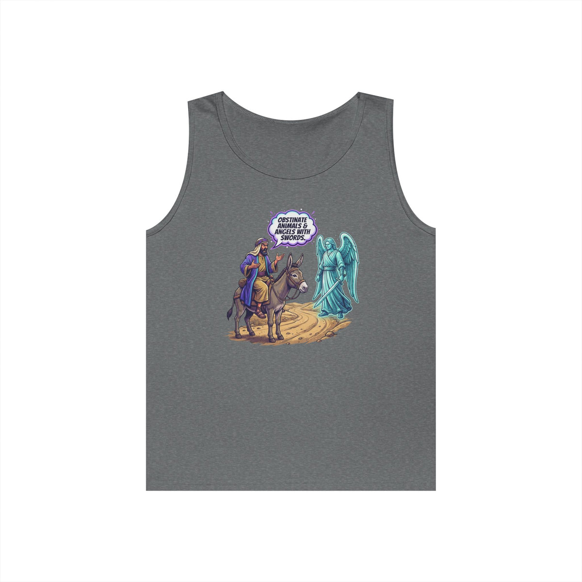 Color: Graphite Heather | Good Book Series Obstinate Animals & Angels With Swords Tank Top