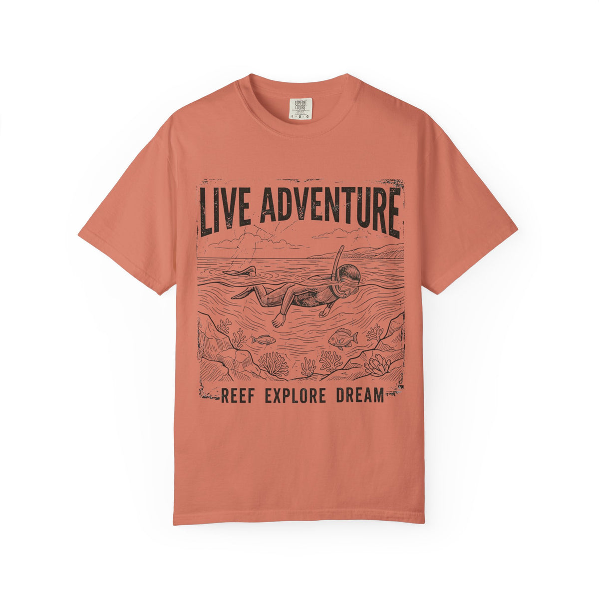 Color: Terracotta | Live Adventure Surfing Unisex Garment-Dyed Tee