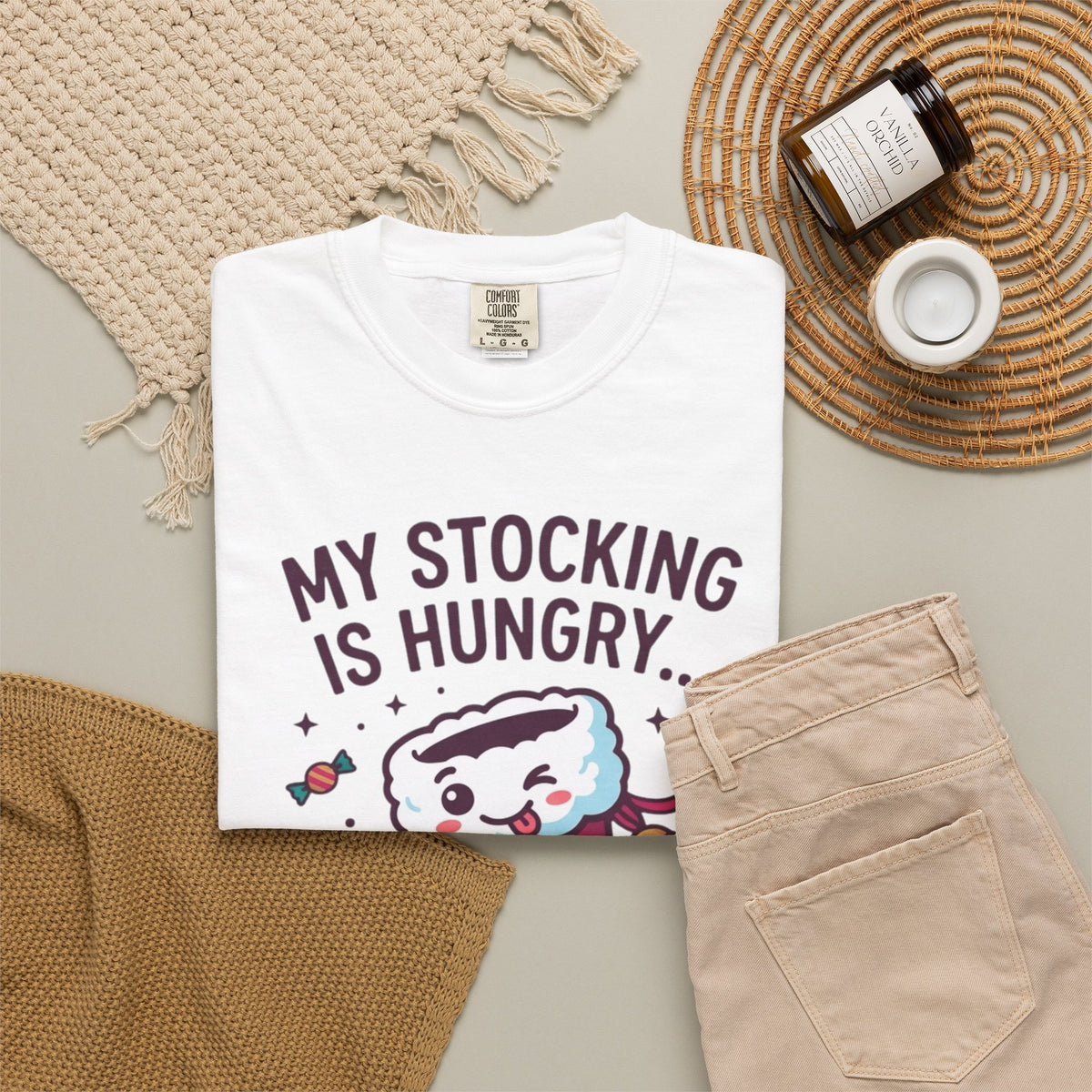 "My Stocking Is Hungry" Unisex Garment-Dyed Tee