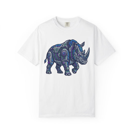 Color: White | Cyber Rhino Unisex Garment-Dyed Tee