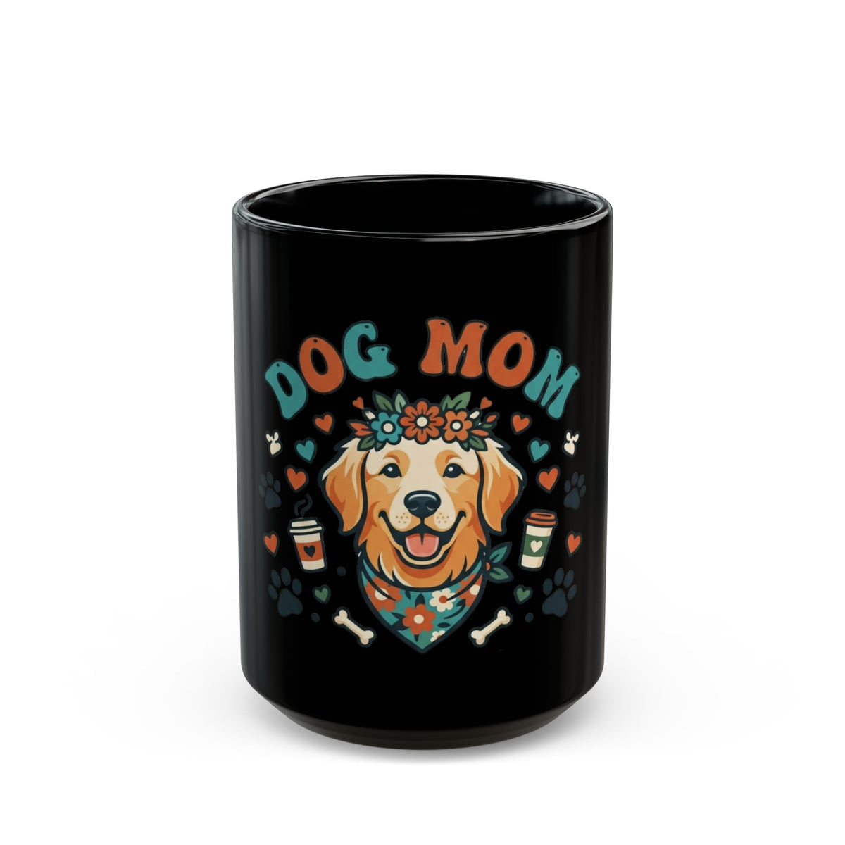 "Dog Mom" Black Ceramic Mug