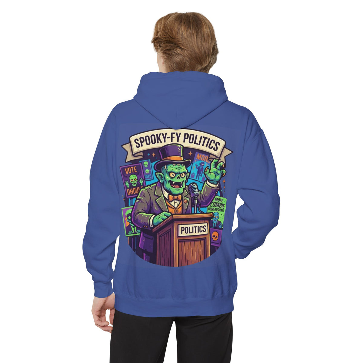 Color: Flo Blue | Spooky-Fy Politics Garment-Dyed Hoodie