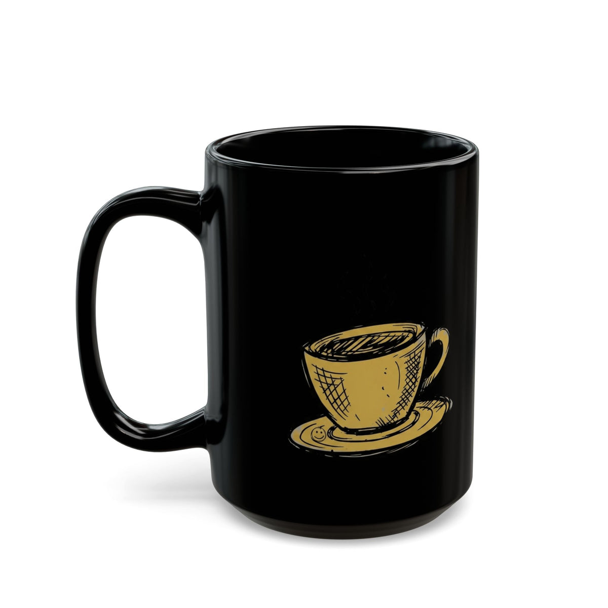 "Happy Coffee" Black Ceramic Mug — Graphic