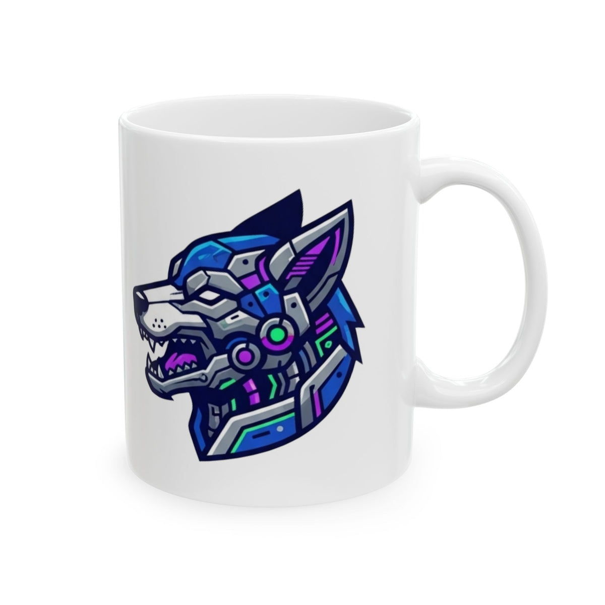 "Cyber Wolf" White Ceramic Mug — Graphic