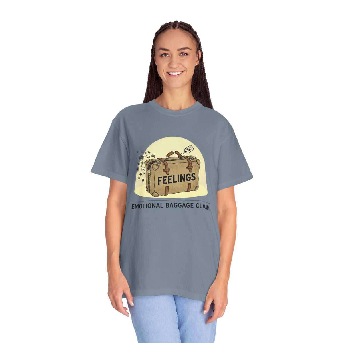Color: Blue Jean | Emotional Baggage Claim Unisex Garment-Dyed T-shirt