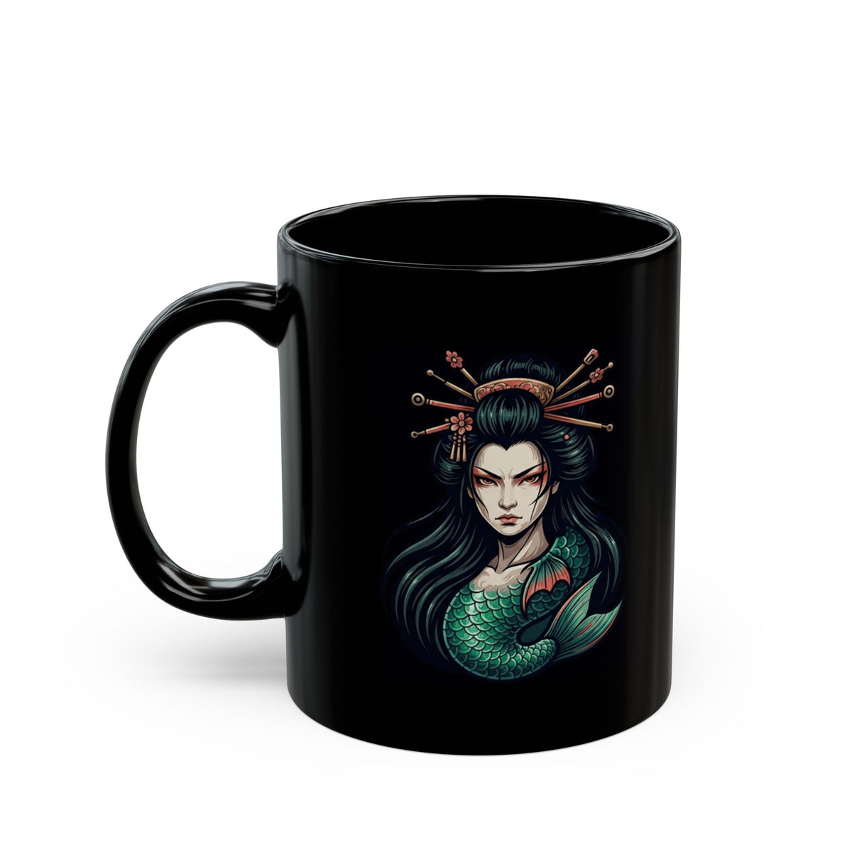"Ningyo (Japanese Folklore)" Black Ceramic Mug — Graphic