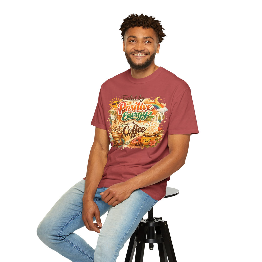"Fueled by Positive Energy and Coffee T-Shirt" Unisex Garment-Dyed T-shirt