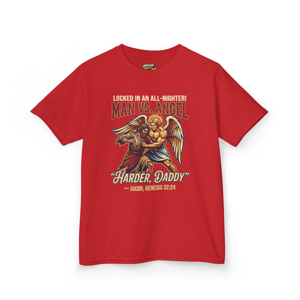 Color: Red | Good Book Series Man vs Angel Kids Tee
