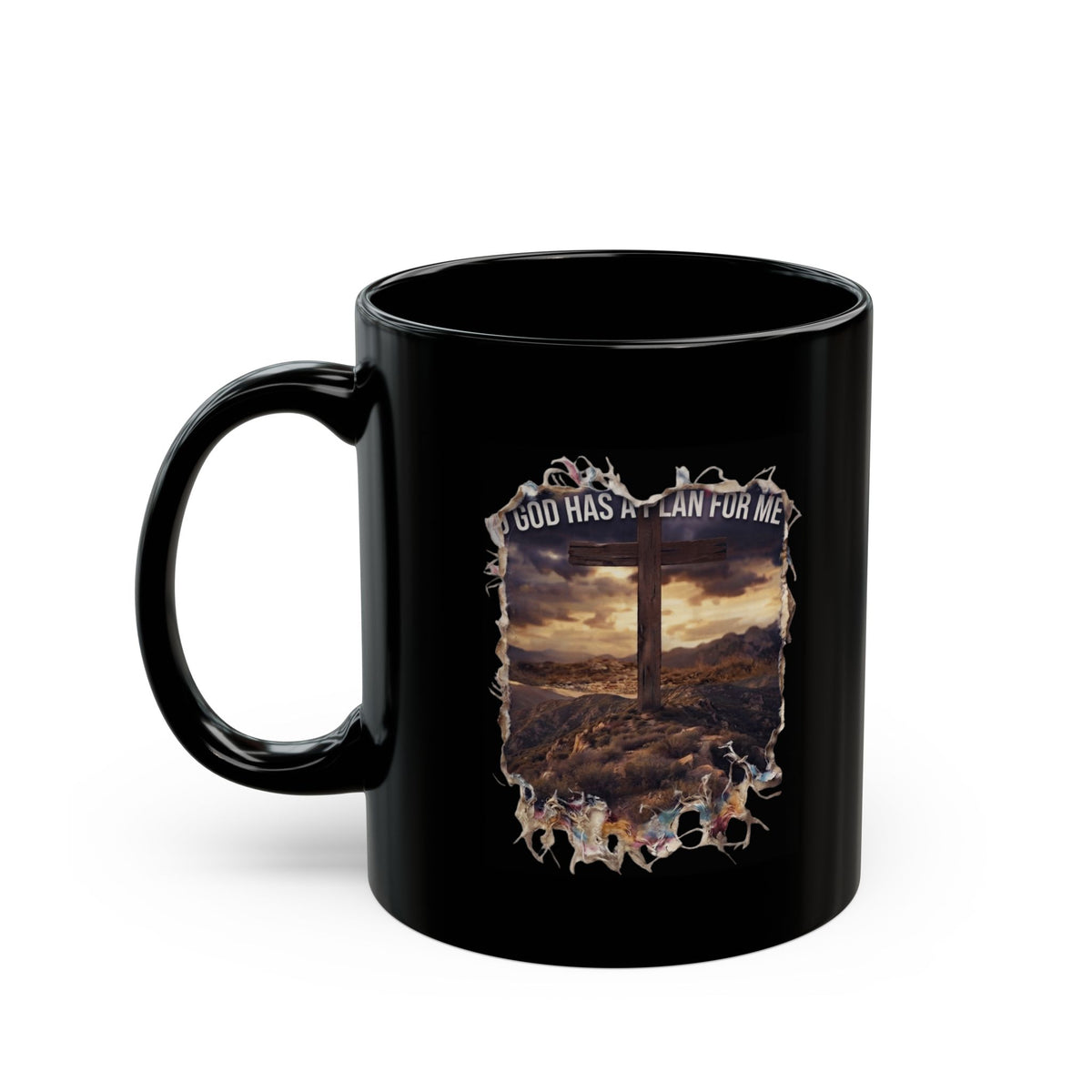 "God Has A Plan For Me" Black Ceramic Mug